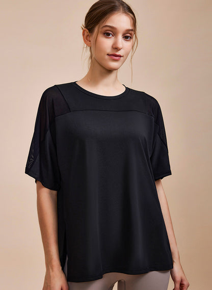 Mesh Splicing Short Sleeved Sports Loose T-Shirt