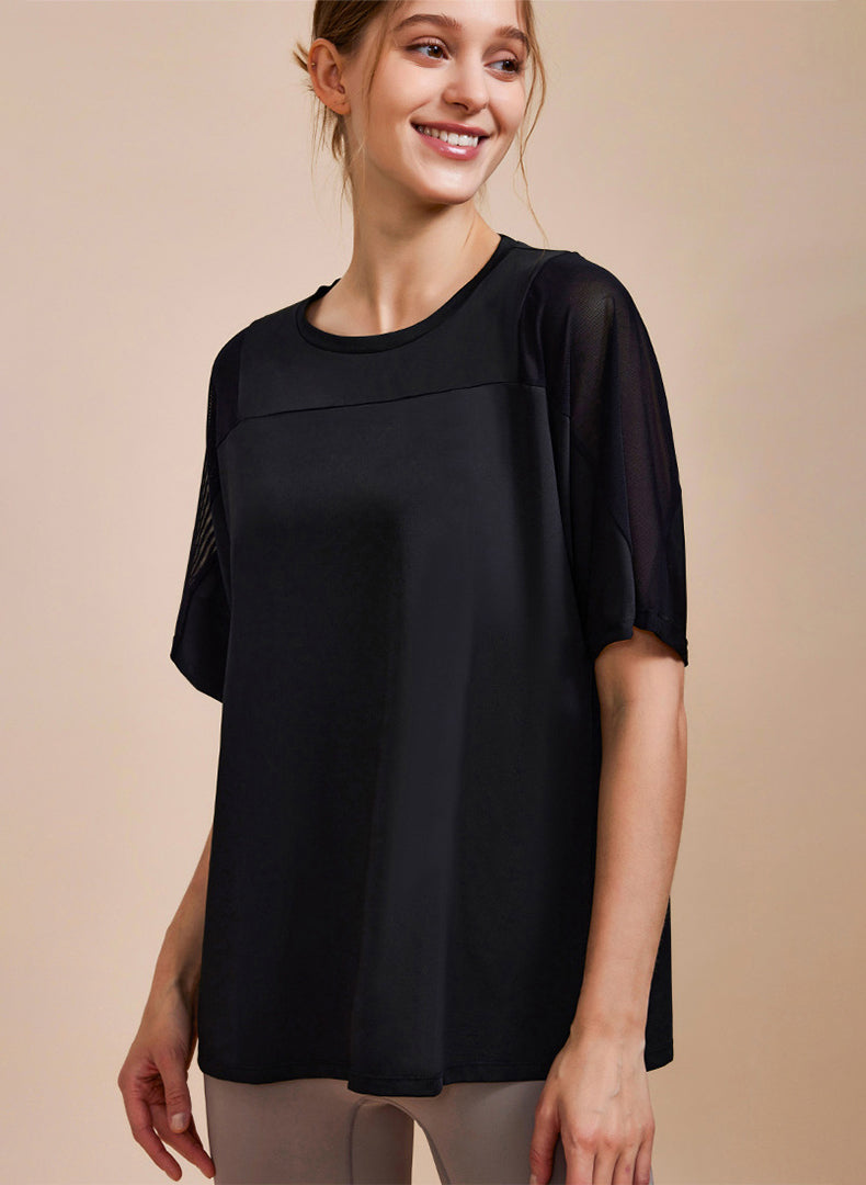 Mesh Splicing Short Sleeved Sports Loose T-Shirt