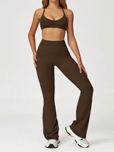 Activewear Set with Cross Back Sports Bra and Flared Pant
