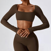 Square Neck Yoga Crop Tops Long Sleeve T-Shirt