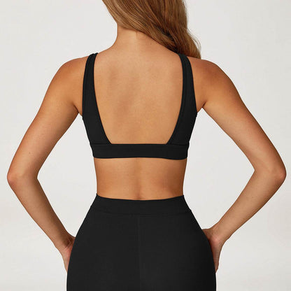 Deep V-Neck Sports Bra with Removable Bra Pad