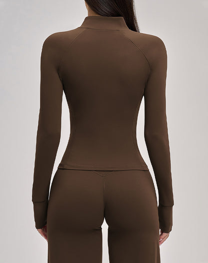 Cropped Athletic Jacket with Pockets and Thumb Holes