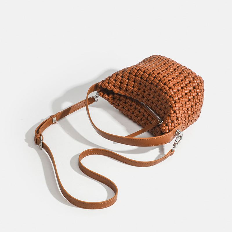 PU Handmade Woven Bucket Shape Tote Bag | Stylish &amp; Unique Design