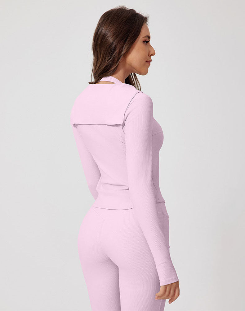 Navy Collar Workout Jacket Zipper Long Sleeve Yoga Coat