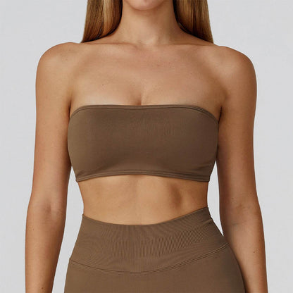 Strapless Bandeau Sport Bra Crop Sleeveless Yoga Tube Top