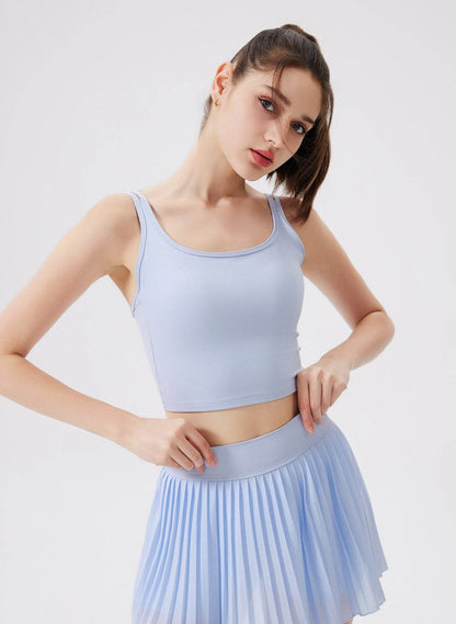Double Strap Back Butterfly Lace Up Tank Tops with Chest Pad