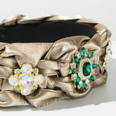 Hand Silks Satins Braided Headband with Flower Rhinestones