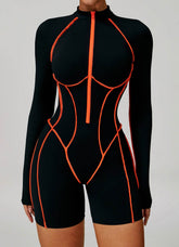 Three Dimensional Line Sports Backless Short Jumpsuit