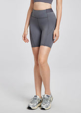 High Waisted Tummy Control Biker Shorts with Suspended Pocket