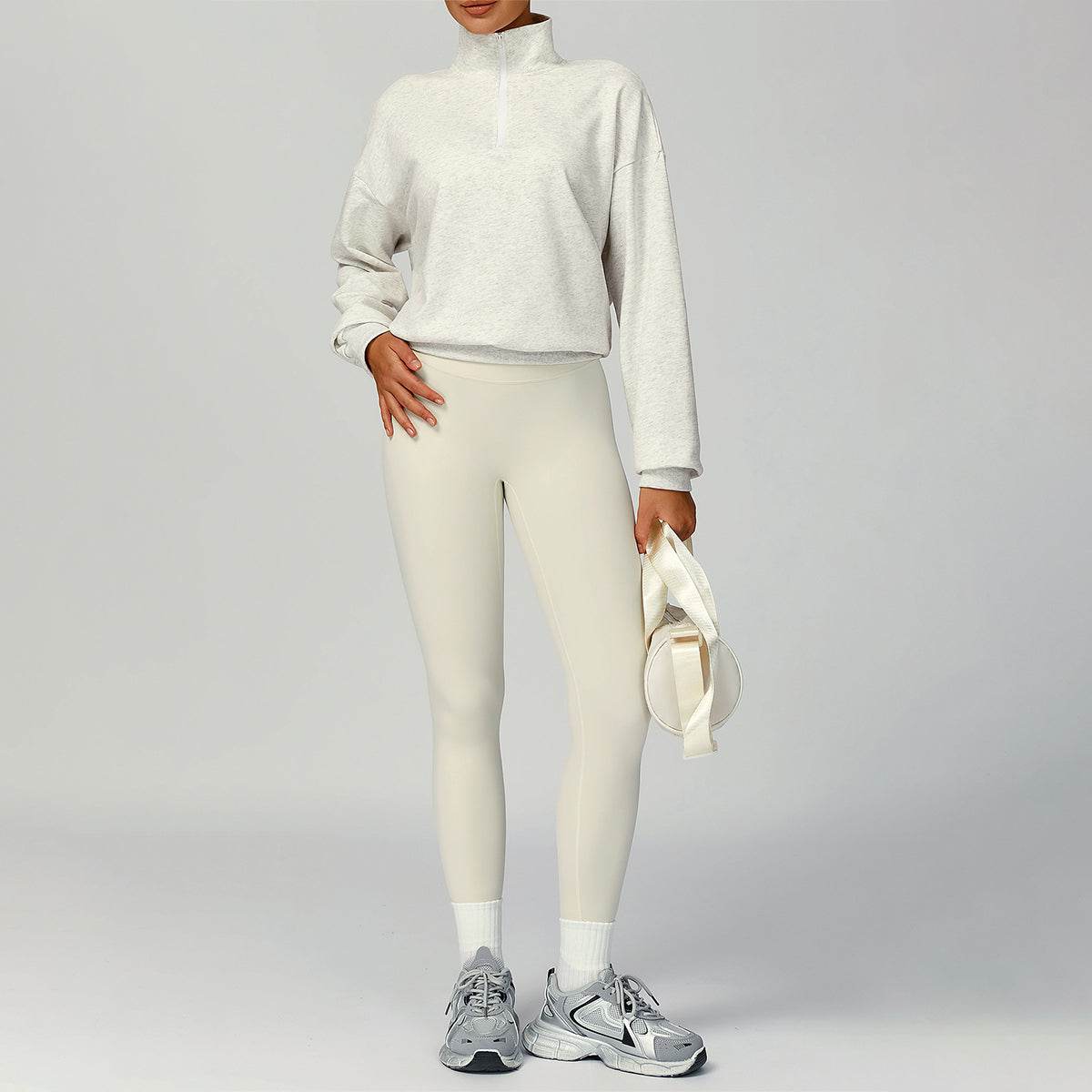Half Zip Long Sleeve Crop Top Sports Sweatshirt
