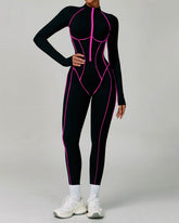 Three Dimensional Line Sports Backless Long Sleeve Jumpsuit