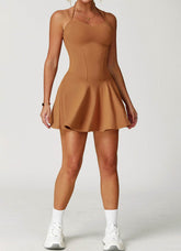 Double Straps Golf Athletic Dress with Shorts and Pockets