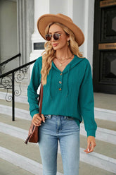 Button Hooded Sweatshirt Loose Long Sleeve Casual Tops