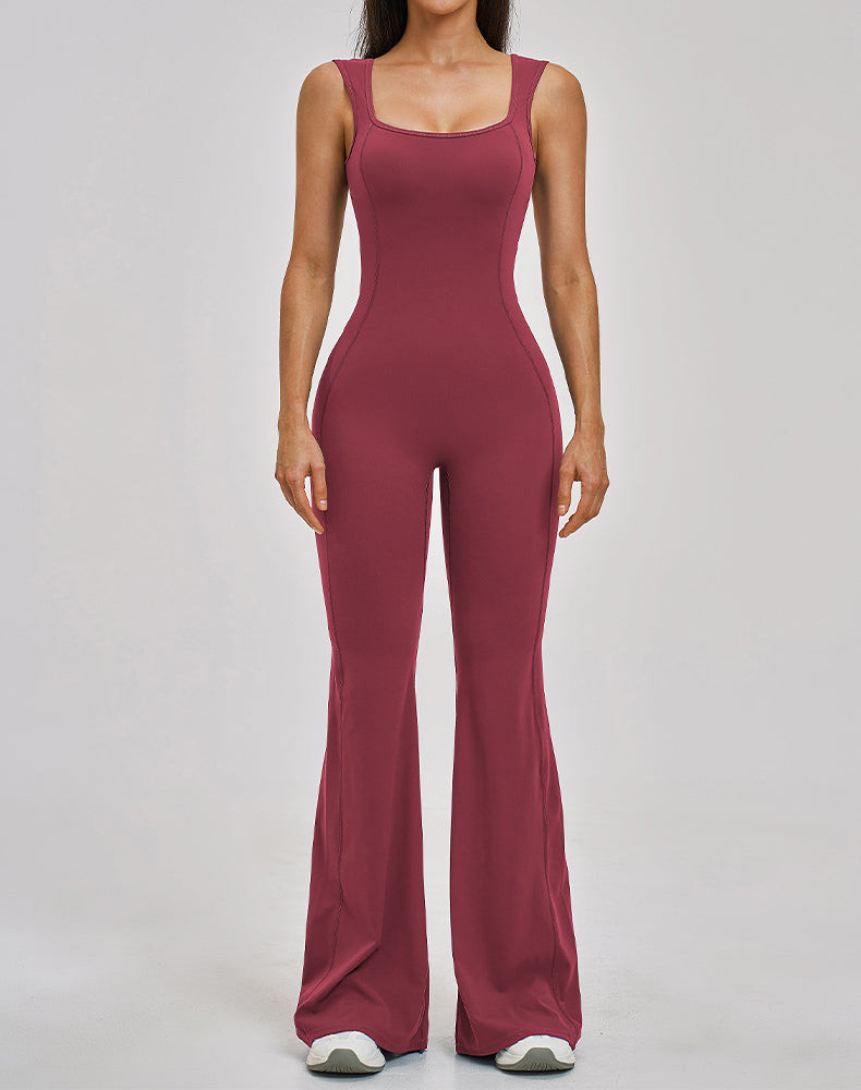 Backless Yoga Flare Leg Jumpsuit One Piece Athletic Bodysuit