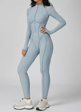 Long Sleeve Zip Front Sport Jumpsuits One Yoga Rompers