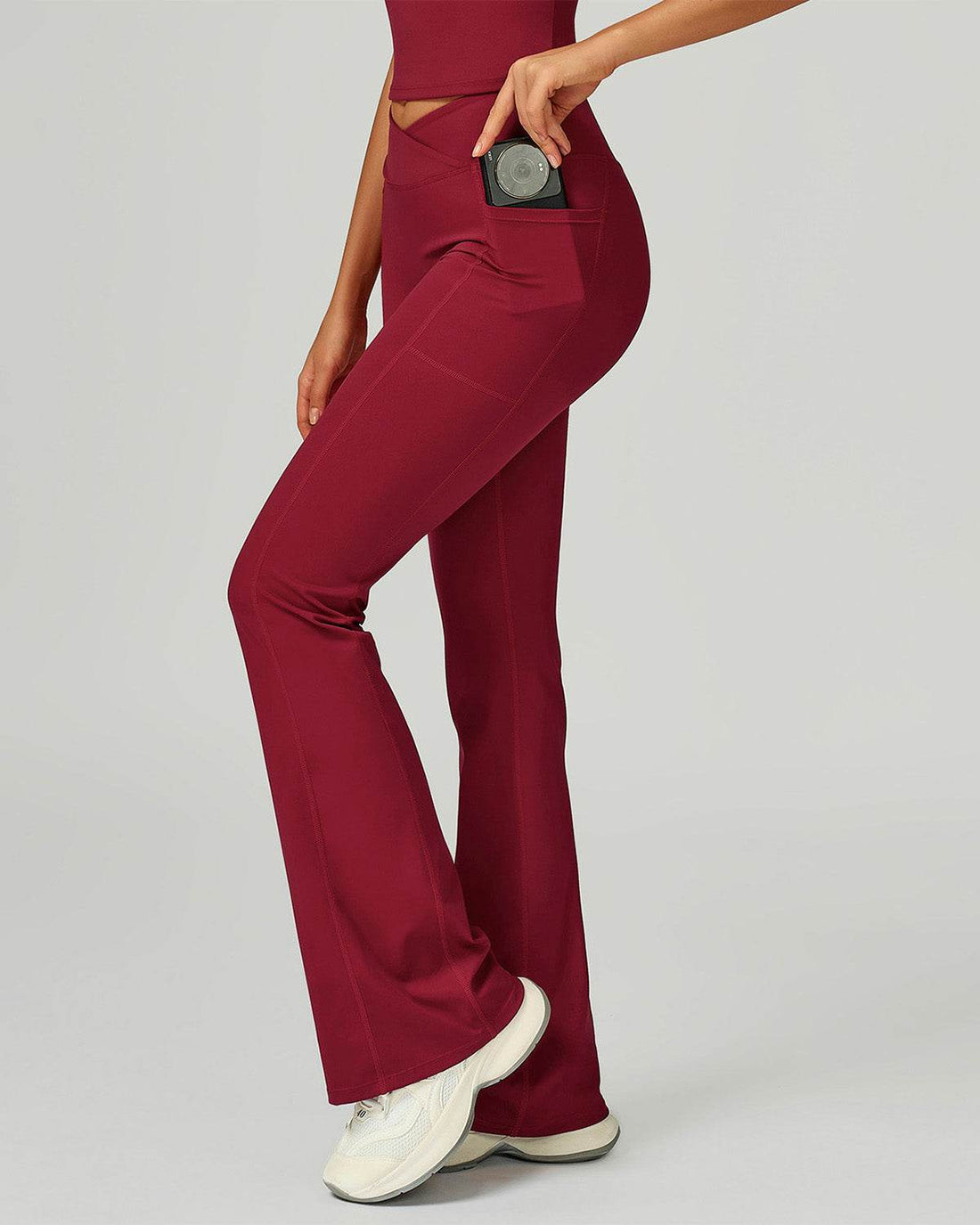 Cross Waist Yoga Flared Pants with Pockets