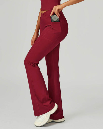 Cross Waist Yoga Flared Pants with Pockets