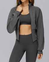 Zip Up Casual Jacket Workout Long Sleeve Crop Tops