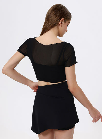 Mesh Sport Crop T-Shirts with Built-in Chest Pad