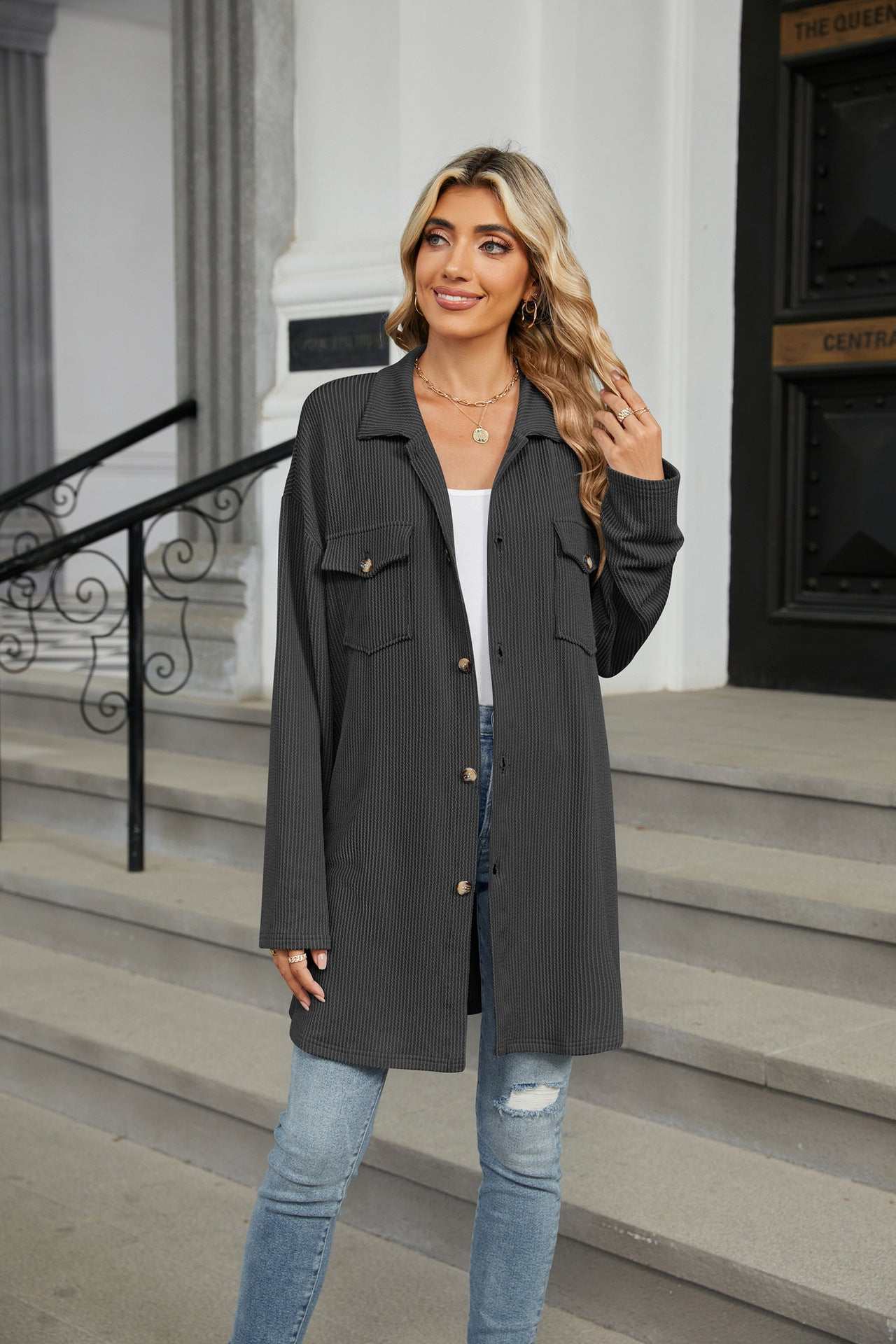 Casual Long Sleeve Jacket with Chest Pockets| Ideal for Layering