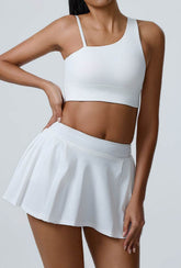 Sport Wear Set with Asymmetrical shoulder straps Bra and Skirt