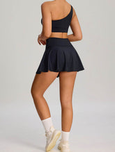 Sport Wear Set with One Shoulder Strap Bra and Skirt