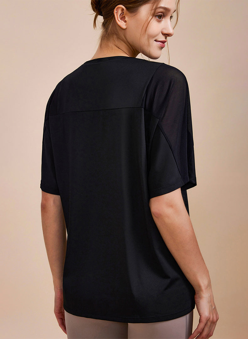 Mesh Splicing Short Sleeved Sports Loose T-Shirt