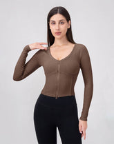 Zip Up Crop Tops Long Sleeve Casual Sweatshirt