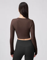 Long Sleeve Button Up Cropped Cardigan Crew Neck Tops