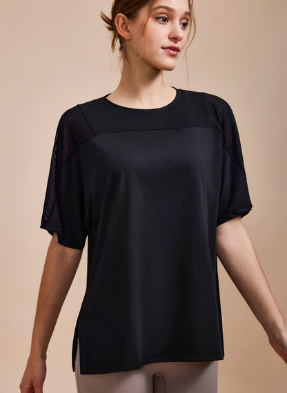 Mesh Splicing Short Sleeved Sports Loose T-Shirt