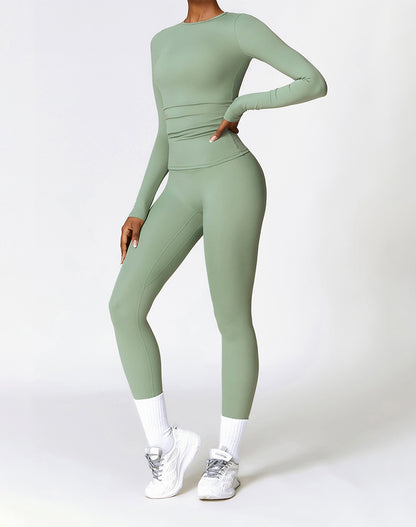 Athletic Wear with Long Sleeve Slim Fit T-Shirt and Legging