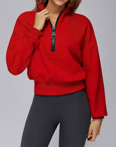 Half Zip Crop Hoodies Long Sleeve Pullover Cropped Top
