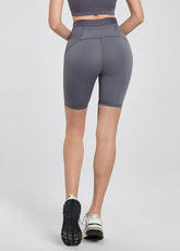 High Waisted Tummy Control Biker Shorts with Suspended Pocket