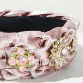 Hand Silks Satins Braided Headband with Flower Rhinestones