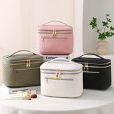 Large Portable Double Layer Makeup Bag Leather Cosmetic Bag