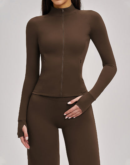 Cropped Athletic Jacket with Pockets and Thumb Holes