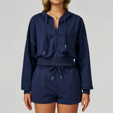 Long Sleeve Full Zip Up Crop Drawstring Hoodie Jacket