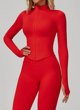 Full Zip Cropped Workout Jacket with Thumb Holes