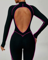 Three Dimensional Line Sports Backless Long Sleeve Jumpsuit