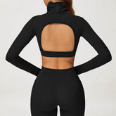 Backless Turtleneck Crop Top Long Sleeve Yoga T-Shirt