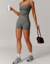Athletic Wear Sets with Square Neck Tank Tops and Shorts