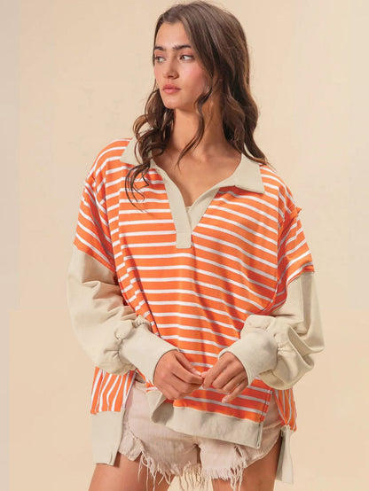 Stripe Color Block Loose Fit Sweatshirt | Trendy &amp; Comfortable Style