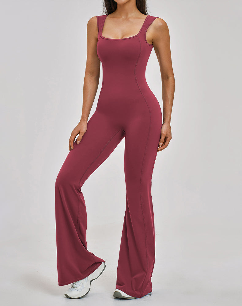 Backless Yoga Flare Leg Jumpsuit One Piece Athletic Bodysuit