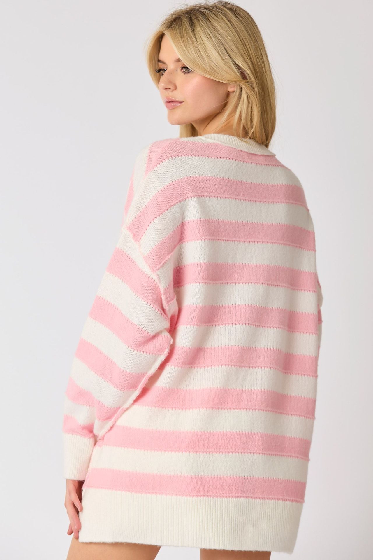 Long Sleeve Button Striped Pullover Sweater