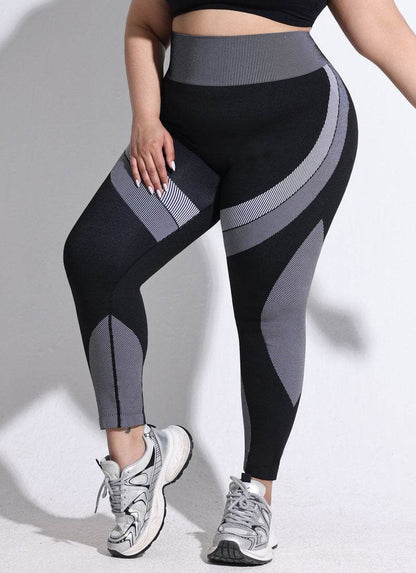 Plus Size Color Block High Waist Yoga Leggings