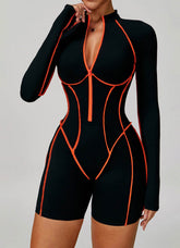 Three Dimensional Line Sports Backless Short Jumpsuit