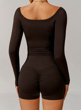 Off Shoulder Long Sleeve Basic Sports T-Shirts