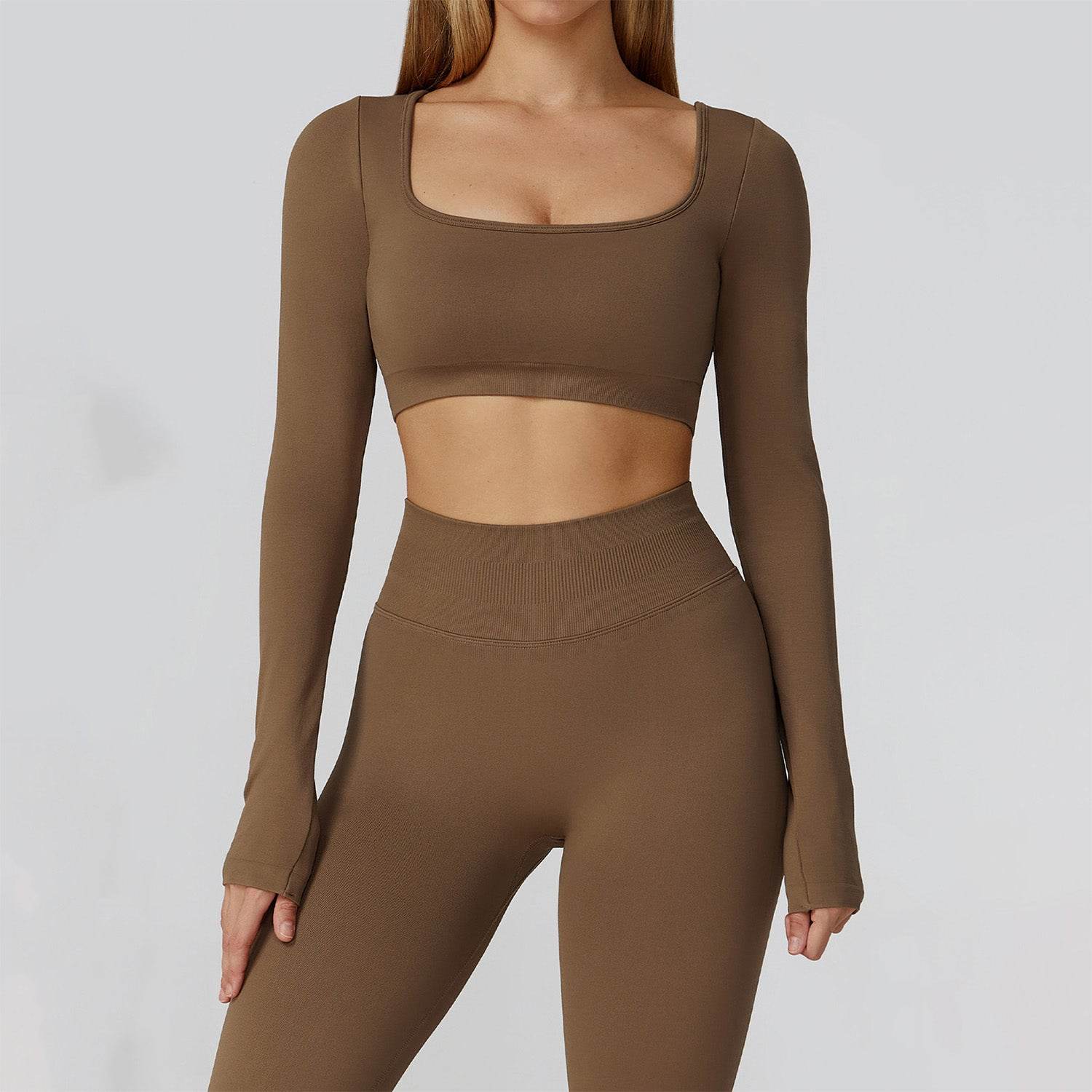 Long Sleeve Crop Top Yoga T-Shirt with Built in Bra