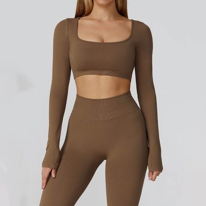 Long Sleeve Crop Top Yoga T-Shirt with Built in Bra