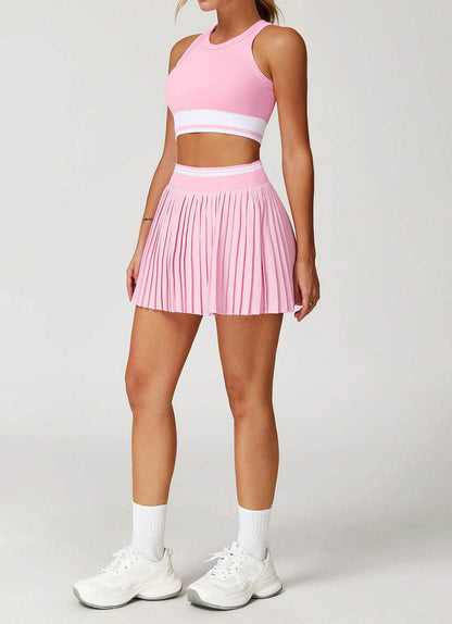 Colorblock Tennis Set with Racerback Vest and Pleated Skirt